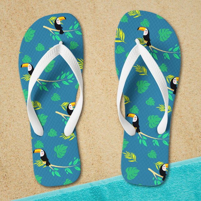 Toucan Blue and Green Tropical Rainforest Jandals (Creator Uploaded)