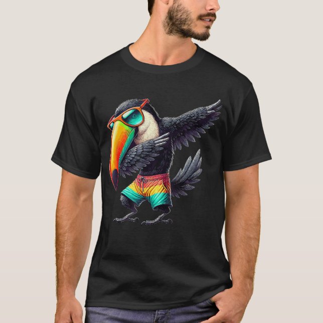 Toucan Dabbing Swimming Pool Beach Vacation Tropic T-Shirt (Front)