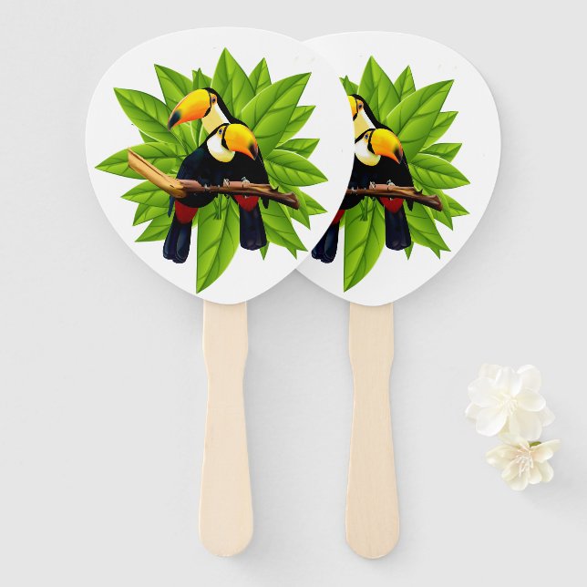 Toucan Duo White Hand Fan (Front and Back)