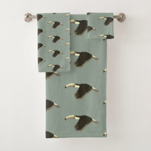 Toucan Exotic Animal Pattern Sage Green  Bath Towel Set