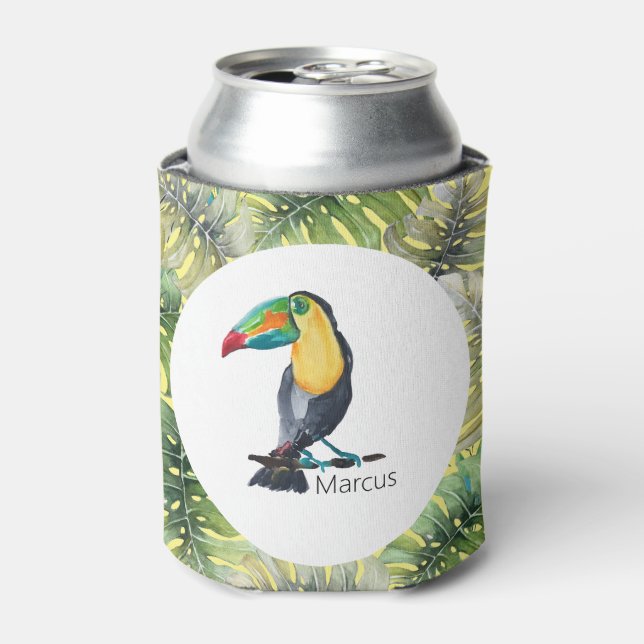 Toucan Exotic Watercolor Illustration Can Cooler (Can Front)