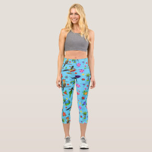 Toucan Flamingo And Arara Seamless Birds Pattern Capri Leggings