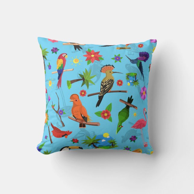 Toucan Flamingo And Arara Seamless Birds Pattern Cushion (Front)