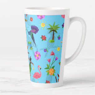 Toucan Flamingo And Arara Seamless Birds Pattern Latte Mug
