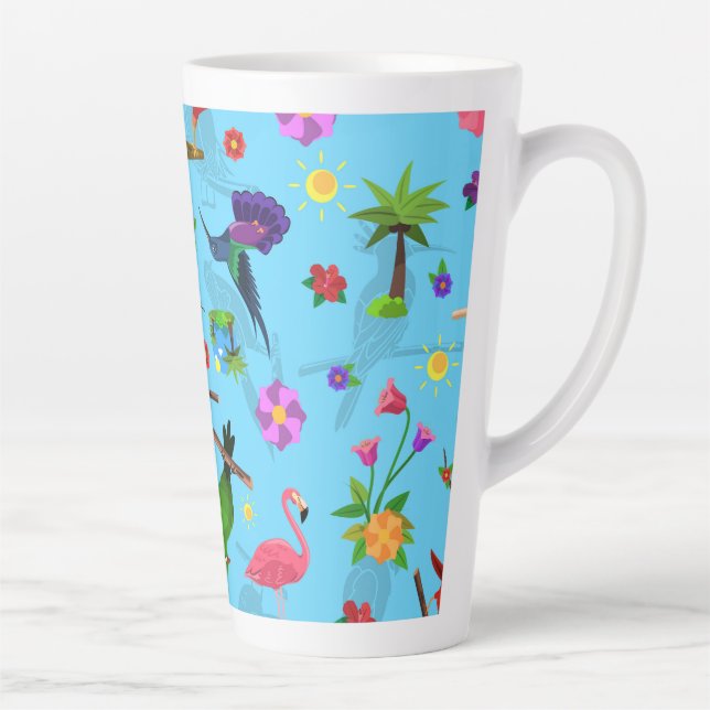 Toucan Flamingo And Arara Seamless Birds Pattern  Latte Mug (Right)