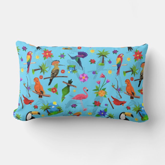 Toucan Flamingo And Arara Seamless Birds Pattern Lumbar Cushion (Front)