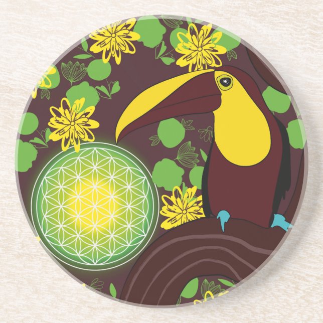 Toucan Flower of Life Tropical Coaster (Front)