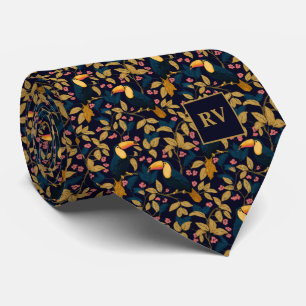 Toucan Foliage on Navy Blue Tie