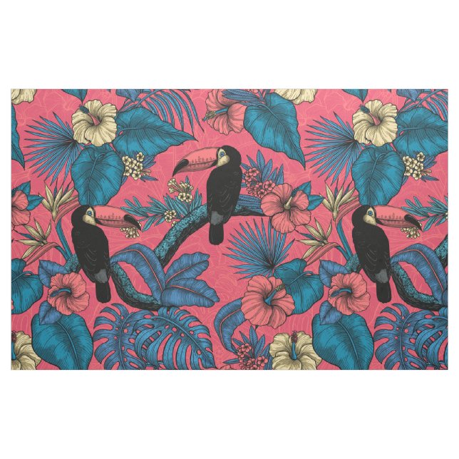 Toucan garden in red and blue fabric (Fat Quarter)