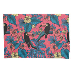 Toucan garden in red and blue pillowcase