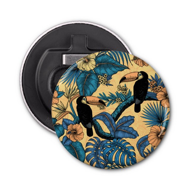 Toucan garden in yellow and blue bottle opener (Front)