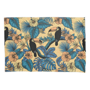 Toucan garden in yellow and blue pillowcase