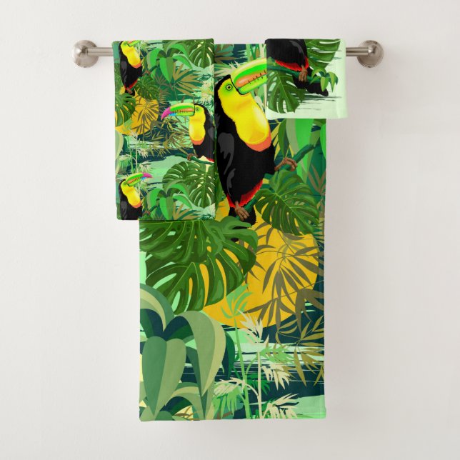 Toucan in Green Amazonia Rainforest Bath Towel Set (Insitu)