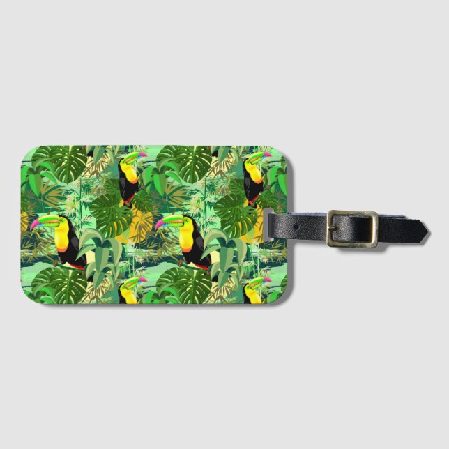 Toucan in Green Amazonia Rainforest Luggage Tag (Front Horizontal)