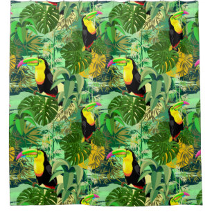 Toucan in Green Amazonia Rainforest Shower Curtain