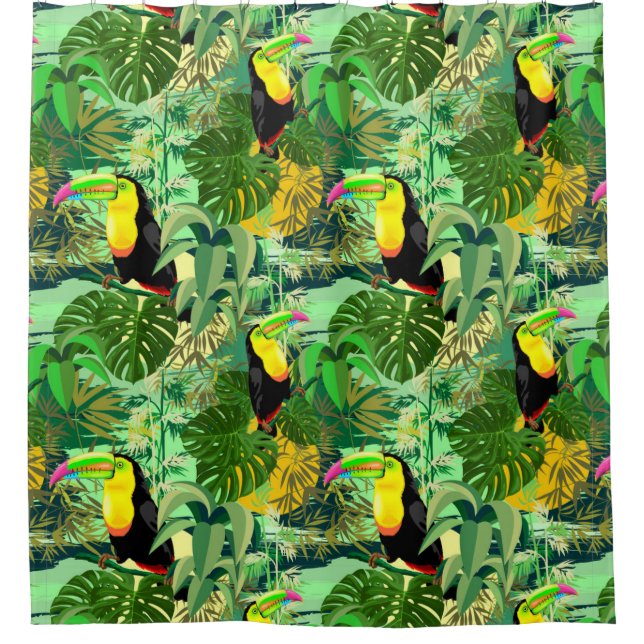 Toucan in Green Amazonia Rainforest Shower Curtain (Front)