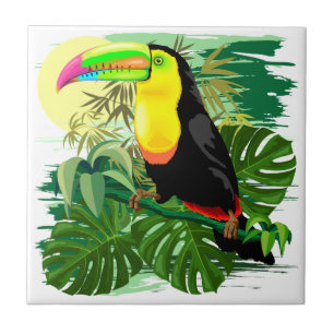 Toucan in Green Amazonia Rainforest Tile