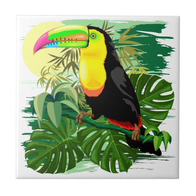 Toucan in Green Amazonia Rainforest Tile (Front)