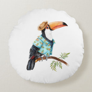Toucan in Hawaiian shirt Round Cushion