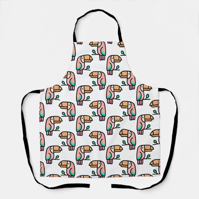 toucan jungle bird pastel rainbow cartoon pattern apron (Front)