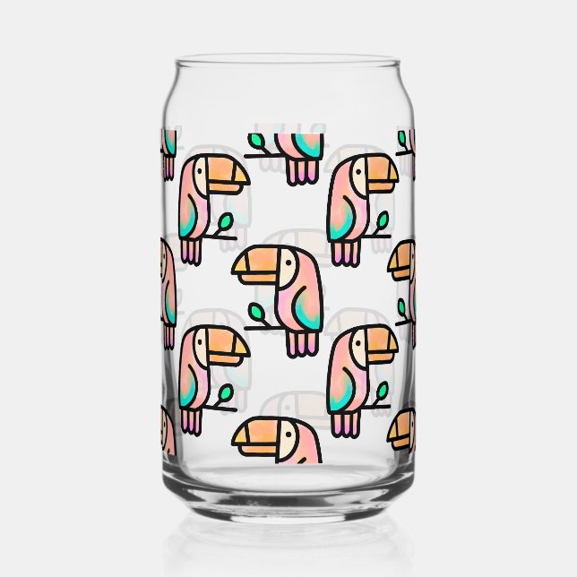toucan jungle bird pastel rainbow cartoon pattern can glass (Front)