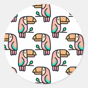 toucan jungle bird pastel rainbow cartoon pattern classic round sticker