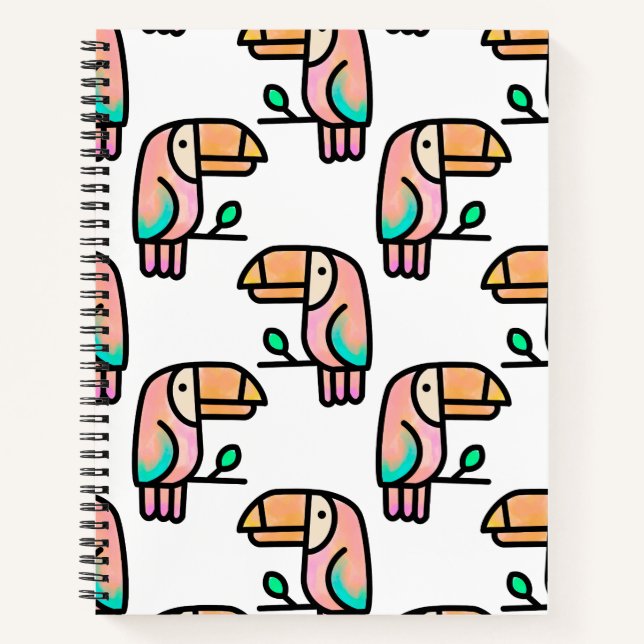 toucan jungle bird pastel rainbow cartoon pattern notebook (Front)