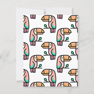 toucan jungle bird pastel rainbow cartoon pattern postcard