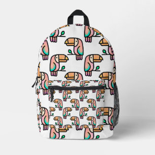 toucan jungle bird pastel rainbow cartoon pattern printed backpack