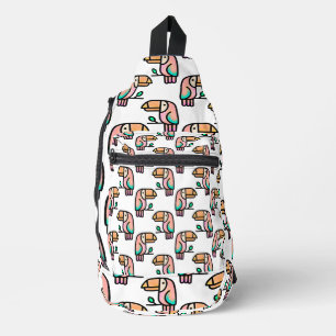 toucan jungle bird pastel rainbow cartoon pattern sling bag