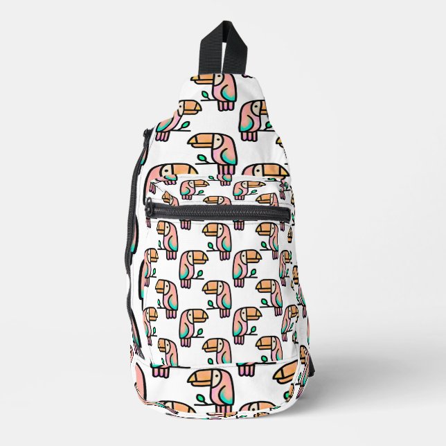 toucan jungle bird pastel rainbow cartoon pattern sling bag (Front)