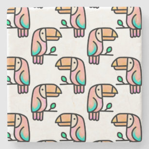 toucan jungle bird pastel rainbow cartoon pattern stone coaster
