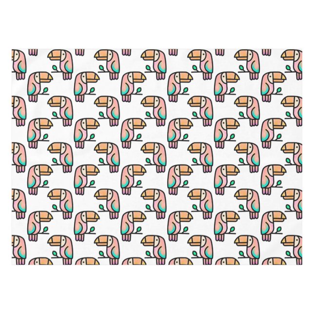 toucan jungle bird pastel rainbow cartoon pattern tablecloth (Front (Horizontal))