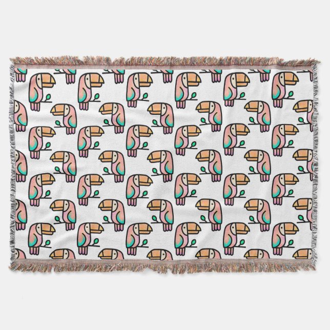 toucan jungle bird pastel rainbow cartoon pattern throw blanket (Front)
