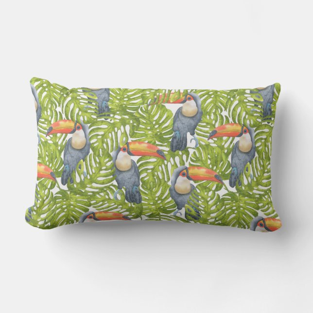 Toucan Jungle Bird Trees Pattern Lumbar Cushion (Front)