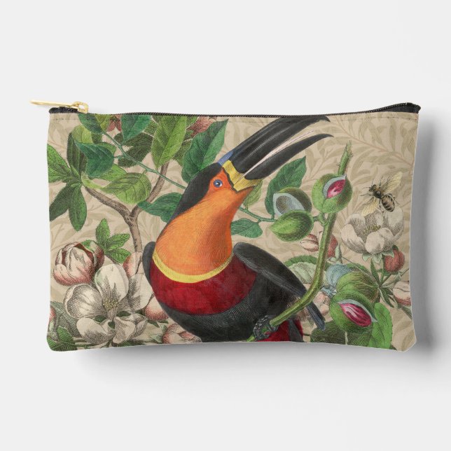 Toucan Jungle Tropical Bird Beautiful Antique Accessory Pouch (Front)