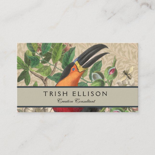 Toucan Jungle Tropical Bird Beautiful Antique Business Card (Front)