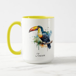 Toucan on Branch Watercolor Art, custom Mug