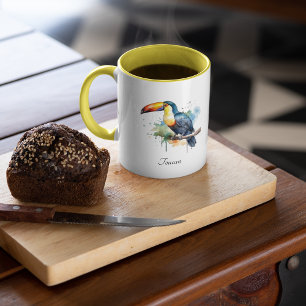 Toucan on Branch Watercolor Art, custom Mug