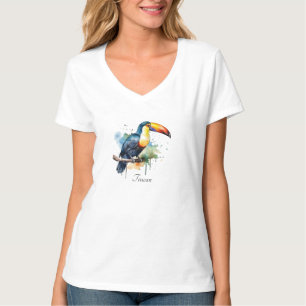 Toucan on Branch Watercolor Art, custom T-Shirt