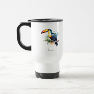 Toucan on Branch Watercolor Art, custom Travel Mug