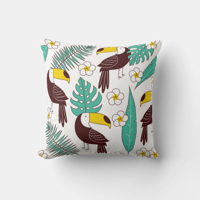 Toucan Orchid Vintage Palm Pattern Cushion (Front)