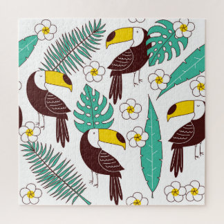 Toucan Orchid Vintage Palm Pattern Jigsaw Puzzle