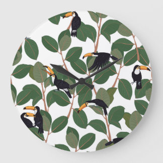 Toucan Parrot and Ficus: Vintage Elegance. Large Clock