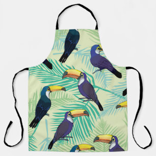 toucan pattern, vintage, illustration apron