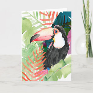 Toucan Portrait with Tropical Leaves Card