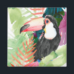 Toucan Portrait with Tropical Leaves Magnet<br><div class="desc">Toucan Palms I by Jennifer Paxton Parker. A small toucan rests amongst brightly coloured tropical greenery in a watercolor style. | 133068GG</div>
