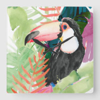 Toucan Portrait with Tropical Leaves