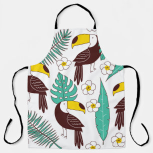 Toucan seamless patter, tile with palm leaves and apron
