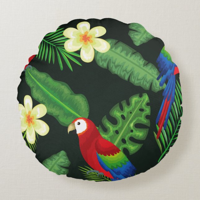 Toucan Tropical Bird Floral Round Pillow (Front)